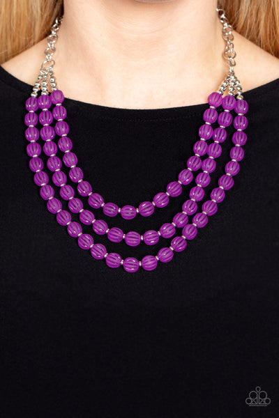 SUMMER SURPRISE - PURPLE BEAD SILVER LAYERED NECKLACE - PAPARAZZI
