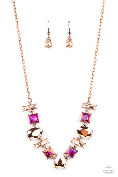 INTERSTELLAR ICE - COPPER IRIDESCENT OIL SPILL GEM NECKLACE - PAPARAZZI