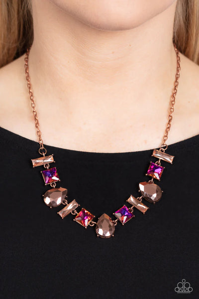 INTERSTELLAR ICE - COPPER IRIDESCENT OIL SPILL GEM NECKLACE - PAPARAZZI