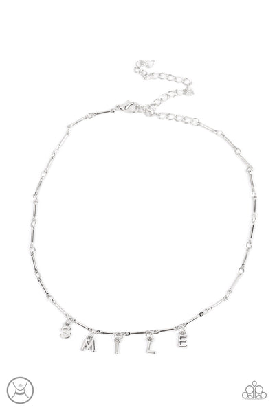 SAY MY NAME - SILVER SMILE CHOKER NECKLACE - PAPARAZZI