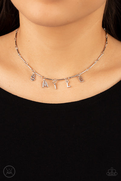 SAY MY NAME - SILVER SMILE CHOKER NECKLACE - PAPARAZZI