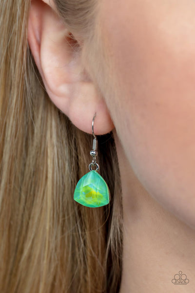 DREAMY DRAMA - GREEN AND PINK IRIDESCENT GEM SILVER NECKLACE - PAPARAZZI