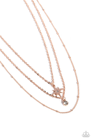 TRENDY TWINKLE - ROSE GOLD STAR LAYERED SHORT NECKLACE - PAPARAZZI