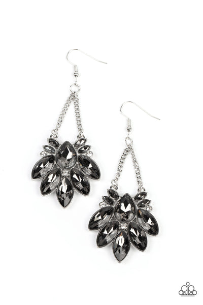 PRISMATIC PAGEANTRY - SILVER SMOKY GEM EARRINGS - PAPARAZZI