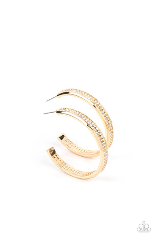 FLASH FREEZE - GOLD HOOP WHITE RHINESTONE EARRINGS - PAPARAZZI