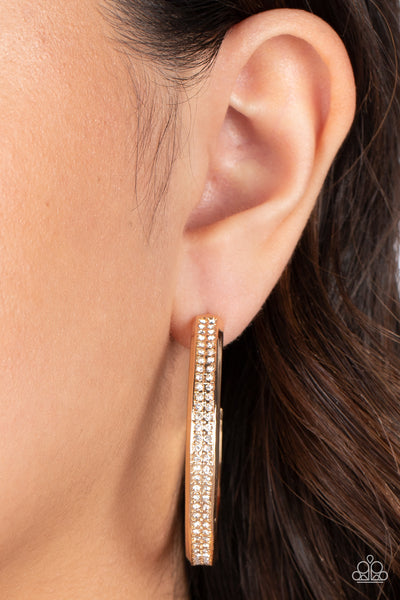 FLASH FREEZE - GOLD HOOP WHITE RHINESTONE EARRINGS - PAPARAZZI