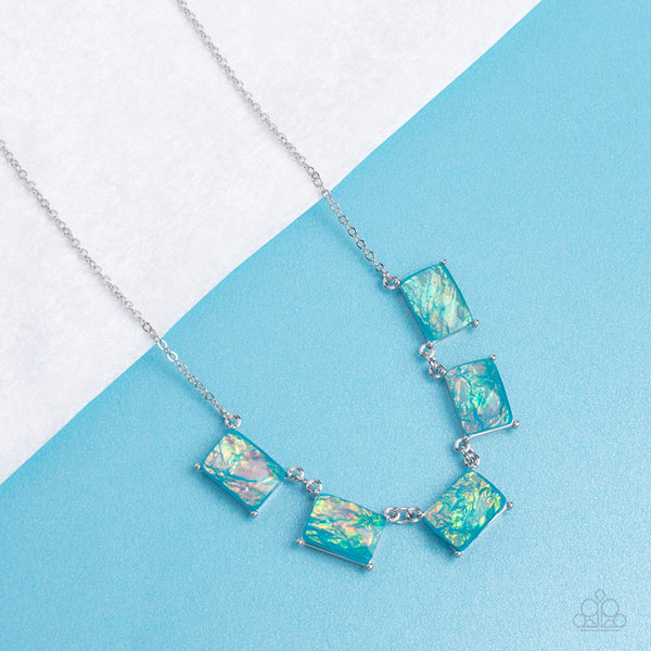 OPALESCENT OBLIVION - BLUE OPALESCENT RECTANGLE GEM SILVER NECKLACE - PAPARAZZI