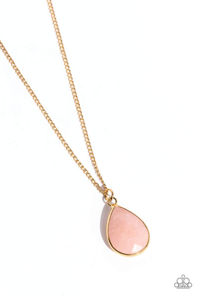 SPARKLING STONES - PINK QUARTZ BEAD GOLD SHORT NECKLACE - PAPARAZZI