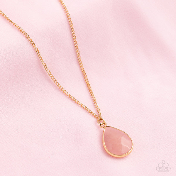 SPARKLING STONES - PINK QUARTZ BEAD GOLD SHORT NECKLACE - PAPARAZZI