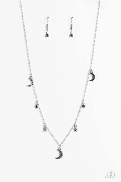 LUNAR LAGOON - SILVER HEMATITE RHINESTONE MOON AND STAR DAINTY NECKLACE - PAPARAZZI
