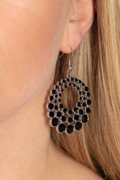 SO SELF-GLOW-RIOUS - BLACK RHINESTONE SILVER EARRINGS - PAPARAZZI