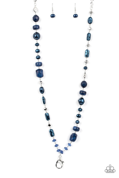 JUICY GOSSIP - BLUE PEARL BEAD SILVER LANYARD NECKLACE - PAPARAZZI