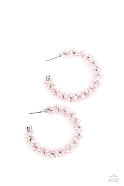 YACHT ROYALE - PINK PEARL SILVER HOOP EARRINGS - PAPARAZZI