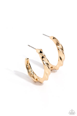 HOOP IT UP - GOLD WAVY HOOP EARRINGS - PAPARAZZI