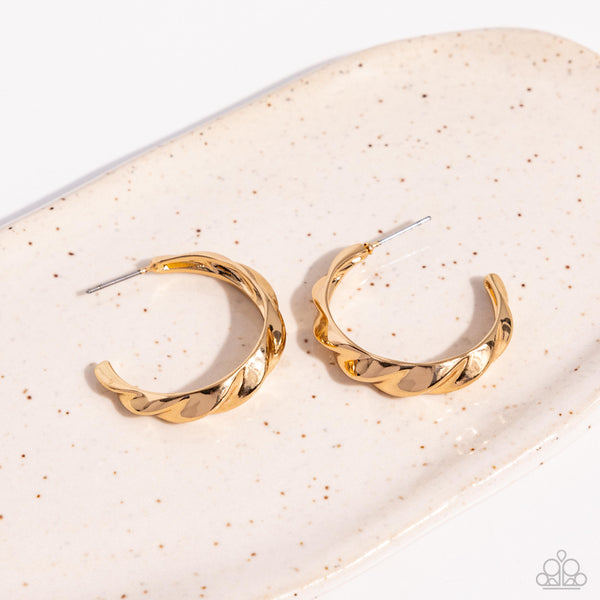HOOP IT UP - GOLD WAVY HOOP EARRINGS - PAPARAZZI