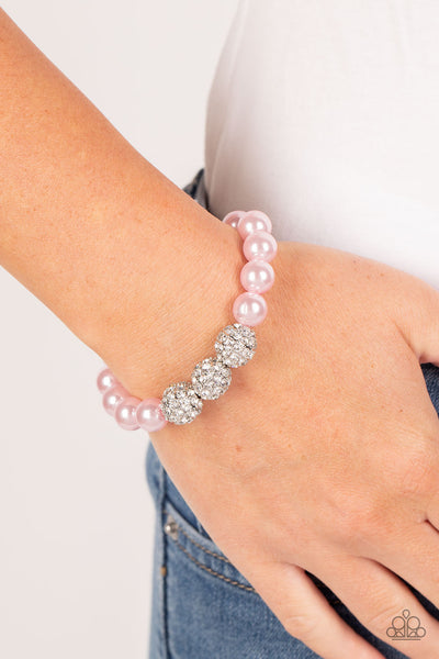 BREATHTAKING BALL - PINK PEARL SILVER STRETCHY BRACELET - PAPARAZZI