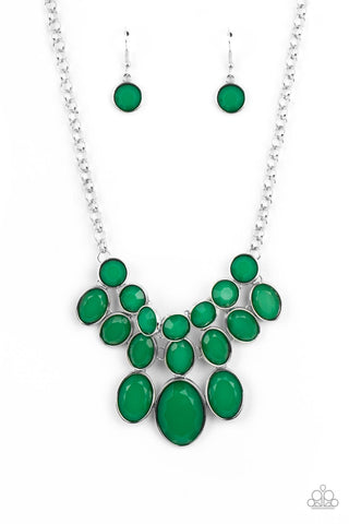 DELECTABLE DAYDREAM - GREEN FACETED BEAD TAPERED SILVER NECKLACE - PAPARAZZI