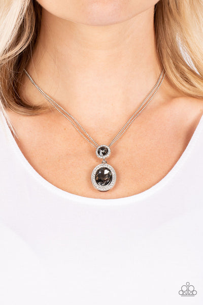 CASTLE DIAMONDS - SILVER SMOKY GEM NECKLACE - PAPARAZZI