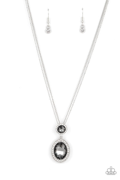 CASTLE DIAMONDS - SILVER SMOKY GEM NECKLACE - PAPARAZZI