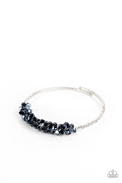 BAUBLY PERSONALITY - BLUE CRYSTAL BEAD SILVER COIL CUFF BRACELET