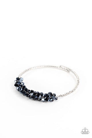 BAUBLY PERSONALITY - BLUE CRYSTAL BEAD SILVER COIL CUFF BRACELET