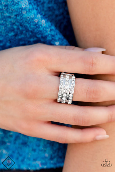 PRIVILEGED POISE - WHITE RHINESTONE SILVER RING - PAPARAZZI FASHION FIX NOVEMBER 2022