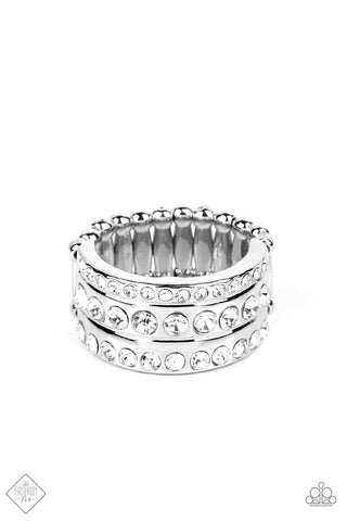 PRIVILEGED POISE - WHITE RHINESTONE SILVER RING - PAPARAZZI FASHION FIX NOVEMBER 2022