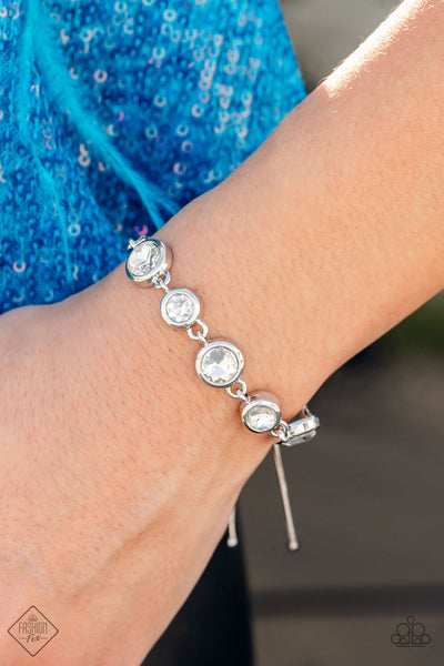 CLASSICALLY CULTIVATED - WHITE GEM SILVER SLIDE BRACELET - PAPARAZZI FASHION FIX NOVEMBER 2022