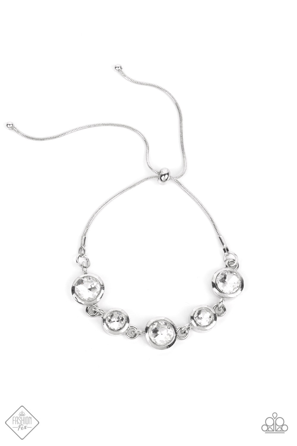 CLASSICALLY CULTIVATED - WHITE GEM SILVER SLIDE BRACELET - PAPARAZZI FASHION FIX NOVEMBER 2022