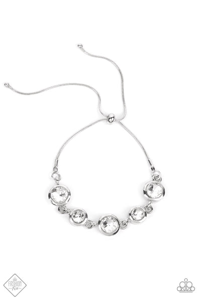 CLASSICALLY CULTIVATED - WHITE GEM SILVER SLIDE BRACELET - PAPARAZZI FASHION FIX NOVEMBER 2022
