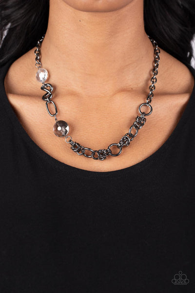 CELESTIALLY CELTIC - BLACK GUNMETAL CRYSTAL SHORT NECKLACE - PAPARAZZI