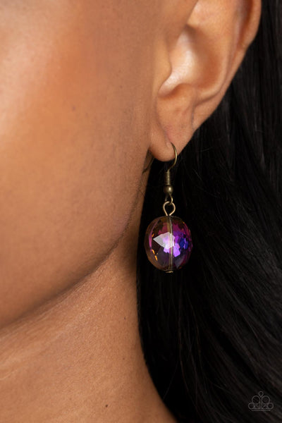 CELESTIALLY CELTIC - BRASS CHAIN OIL SPILL GEM NECKLACE - PAPARAZZI