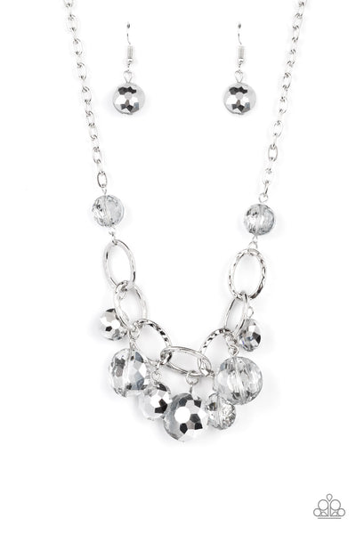 RHINESTONE RIVER - SILVER ROUND GLASSY BEAD NECKLACE - PAPARAZZI