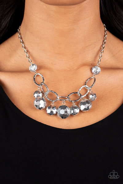 RHINESTONE RIVER - SILVER ROUND GLASSY BEAD NECKLACE - PAPARAZZI