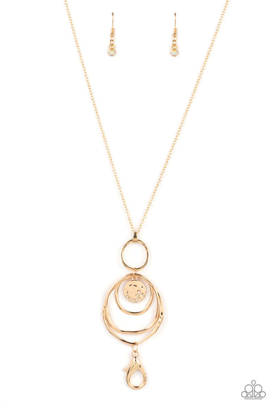 MERMAID MAESTOSO - GOLD CIRCLE WHITE RHINESTONE LANYARD NECKLACE - PAPARAZZI