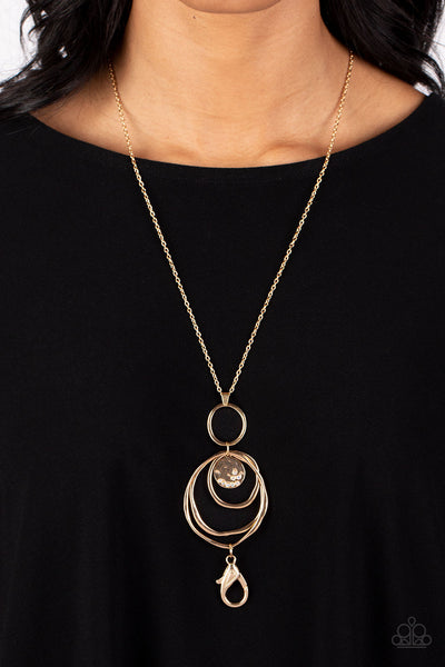 MERMAID MAESTOSO - GOLD CIRCLE WHITE RHINESTONE LANYARD NECKLACE - PAPARAZZI
