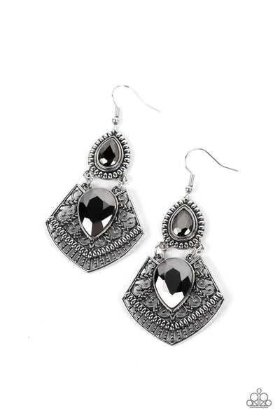 ROYAL REMIX - SILVER HEMATITE GEM EARRINGS - PAPARAZZI 2022 CONVENTION EXCLUSIVES