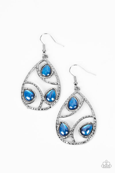SEND THE BRIGHT MESSAGE - BLUE AQUAMARINE BEAD SILVER EARRINGS - PAPARAZZI