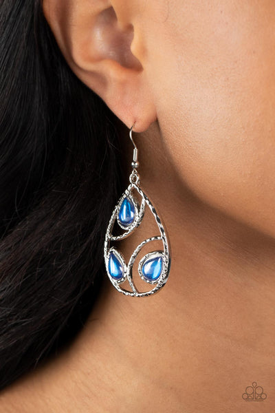 SEND THE BRIGHT MESSAGE - BLUE AQUAMARINE BEAD SILVER EARRINGS - PAPARAZZI