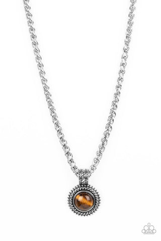PENDANT DREAMS - BROWN TIGER'S EYE STONE SILVER URBAN NECKLACE - PAPARAZZ