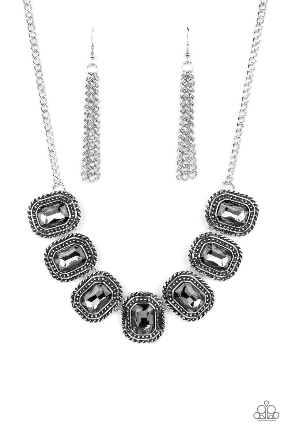 ICED IRON - SILVER SMOKY GEM HEMATITE RHINESTONE NECKLACE - PAPARAZZI 2022 CONVENTION EXCLUSIVES