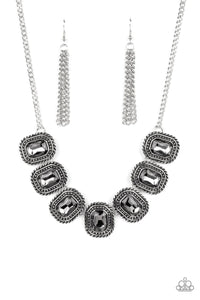 ICED IRON - SILVER SMOKY GEM HEMATITE RHINESTONE NECKLACE - PAPARAZZI 2022 CONVENTION EXCLUSIVES