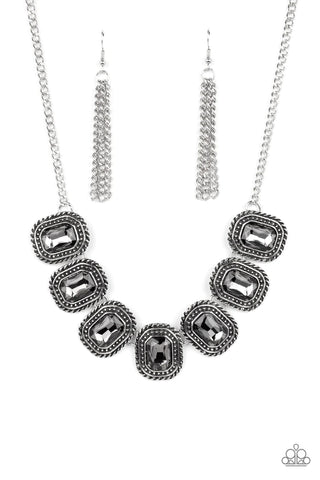 ICED IRON - SILVER SMOKY GEM HEMATITE RHINESTONE NECKLACE - PAPARAZZI 2022 CONVENTION EXCLUSIVES