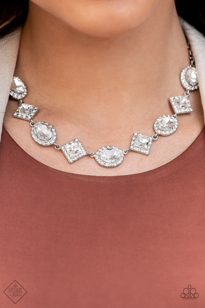 DIAMOND OF THE SEASON - WHITE RHINESTONE GEM SILVER NECKLACE - PAPARAZZI FASHION FIX SEPTEMBER 2022