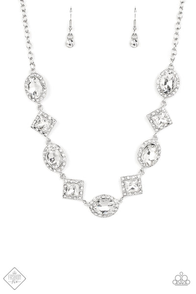DIAMOND OF THE SEASON - WHITE RHINESTONE GEM SILVER NECKLACE - PAPARAZZI FASHION FIX SEPTEMBER 2022