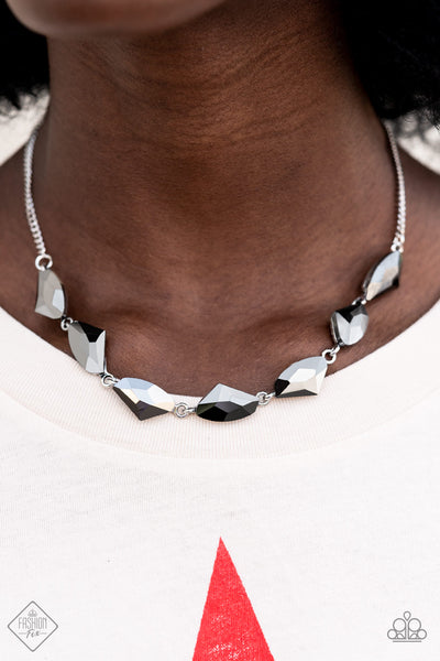 RAW RAPTURE - SILVER HEMATITE GEM NECKLACE - PAPARAZZI FASHION FIX OCTOBER 2022