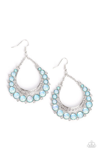 BUBBLY BLING - BLUE OPALESCENT BEAD SILVER TEARDROP EARRINGS - PAPARAZZI