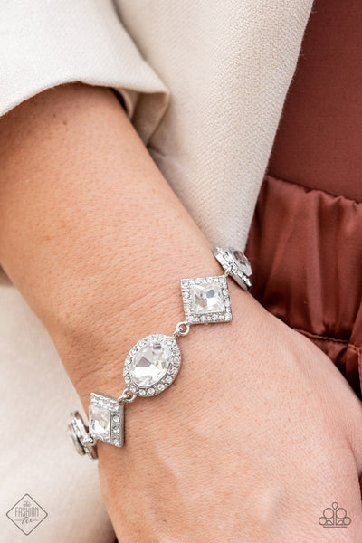 DECADE OF DAZZLE - WHITE GEM RHINESTONE SILVER BRACELET - PAPARAZZI FASHION FIX SEPTEMBER 2022