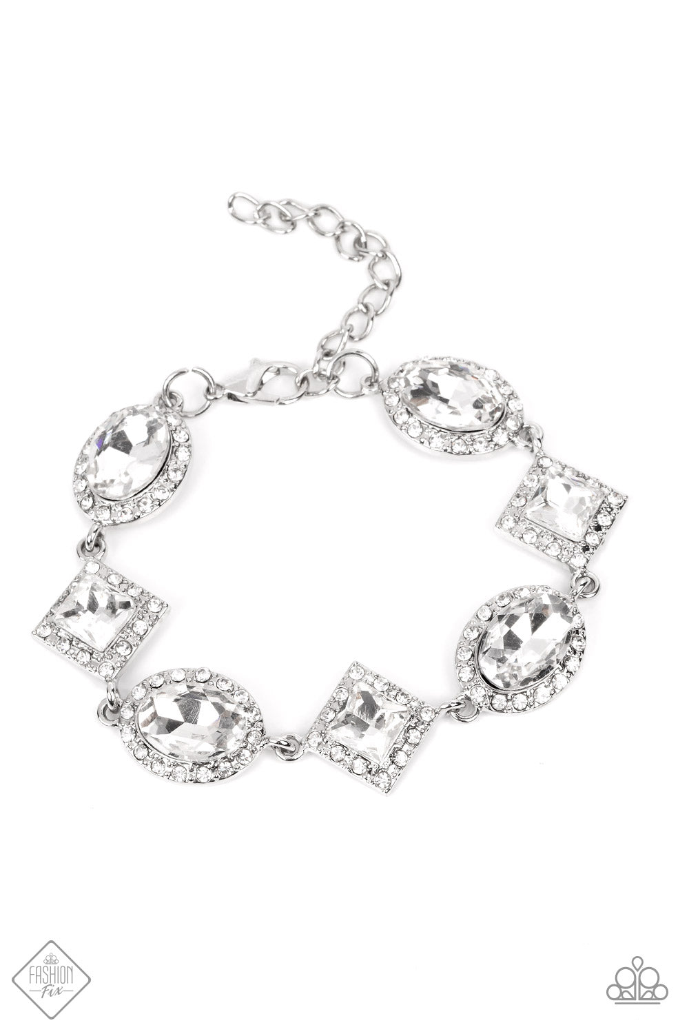 DECADE OF DAZZLE - WHITE GEM RHINESTONE SILVER BRACELET - PAPARAZZI FASHION FIX SEPTEMBER 2022