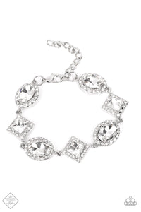 DECADE OF DAZZLE - WHITE GEM RHINESTONE SILVER BRACELET - PAPARAZZI FASHION FIX SEPTEMBER 2022